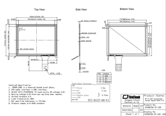 7&quot; - 8,4&quot; multi Noten-kapazitives mit Berührungseingabe Bildschirm, staubdichter Blendschutztouch Screen PCAP